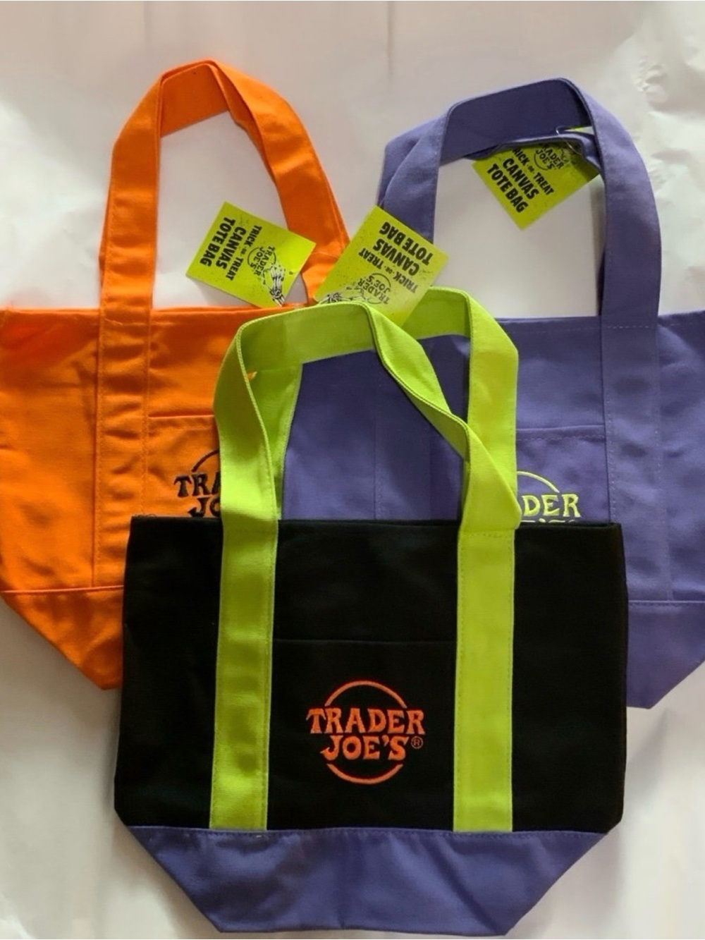 Trader Joe's Halloween Mini Canvas Tote bag 3 bag set